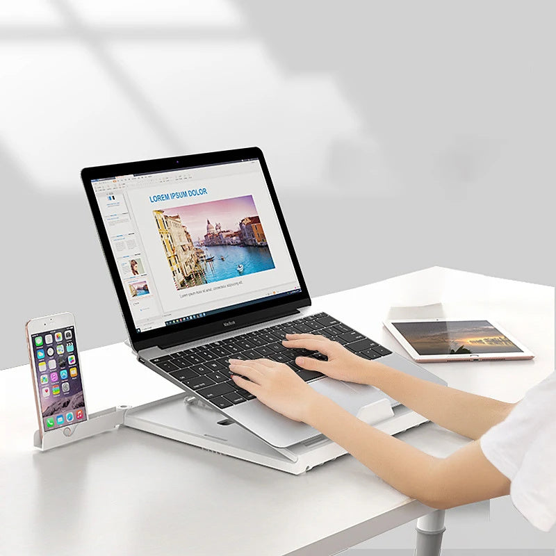 Adjustable Folding Aluminum Laptop Stand – 3-in-1 Multifunctional Riser