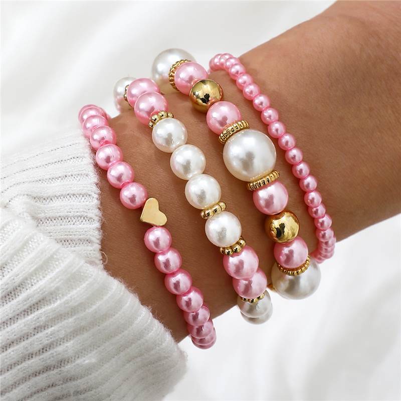 4-Piece Faux Pearl Bracelet Set