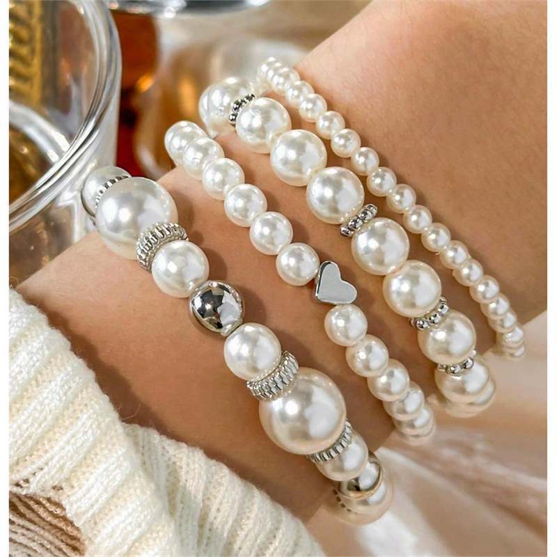 4-Piece Faux Pearl Bracelet Set