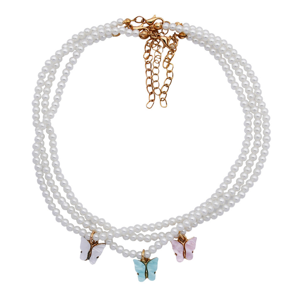 Elegant Pearl Butterfly Choker